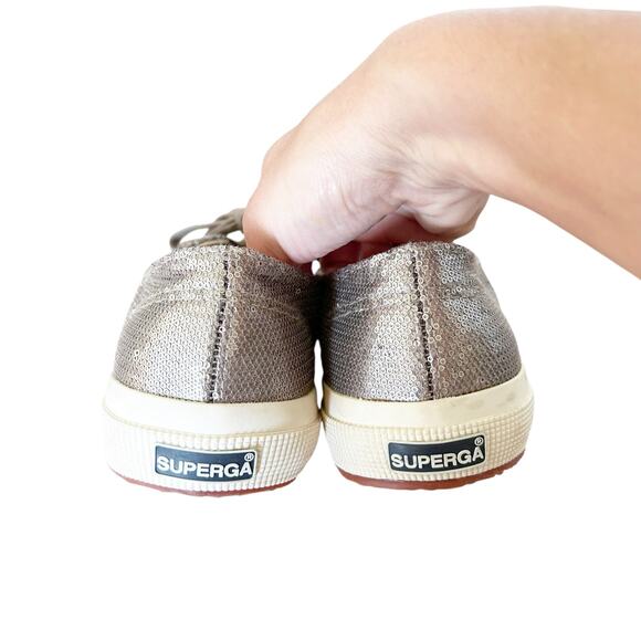 Superga Silver Metallic Sequin Platform Sneakers Sz 9 - Picture 5 of 7